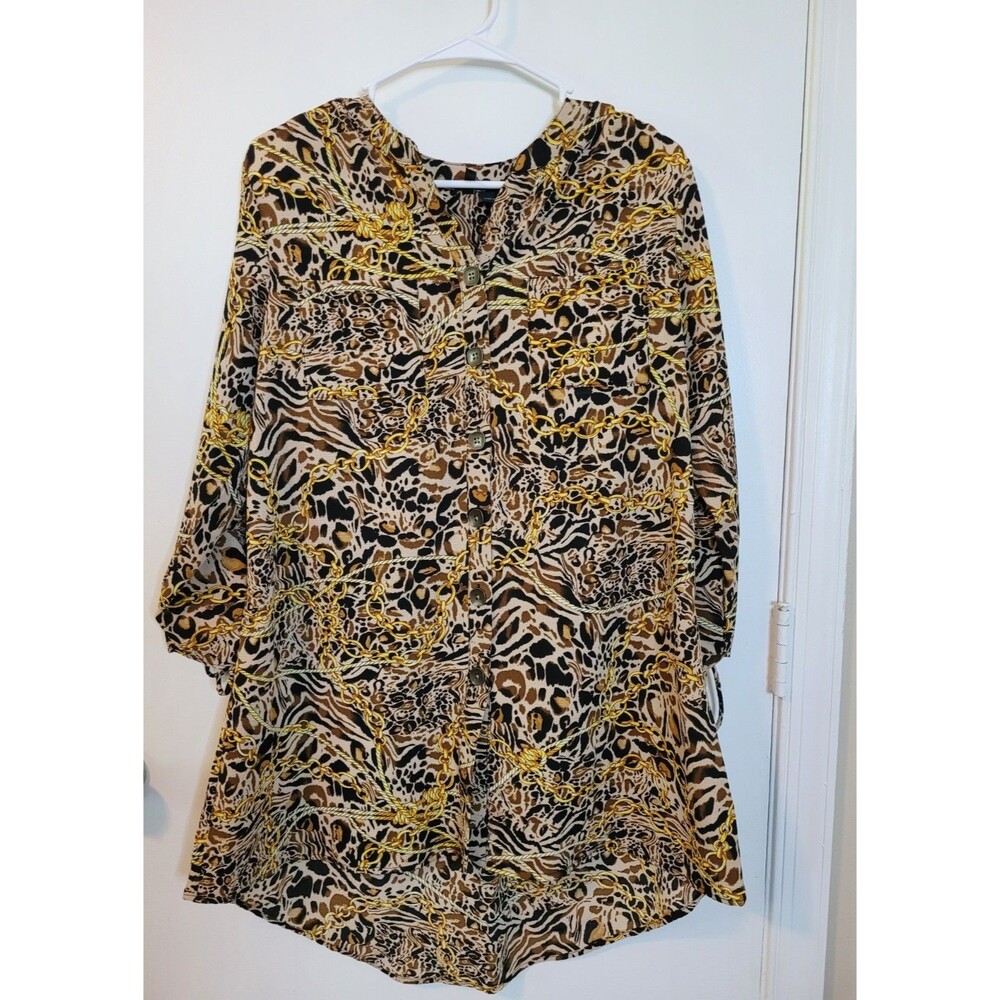 New Directions Women's Animal Print Tunic Top Blouse Size Medium